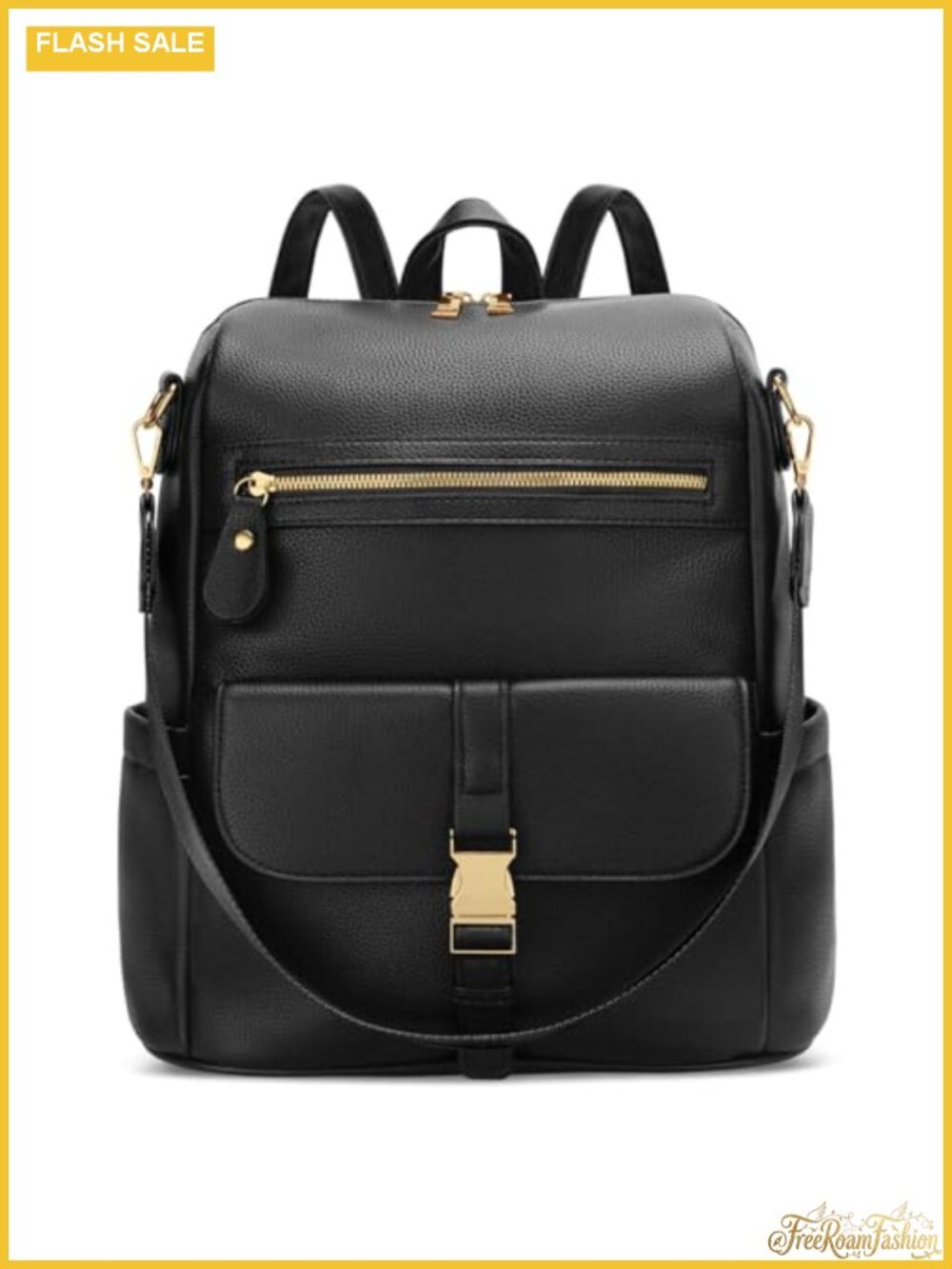 Women's Multi-Pocket Faux Leather Travel Backpack with Laptop Compartment and